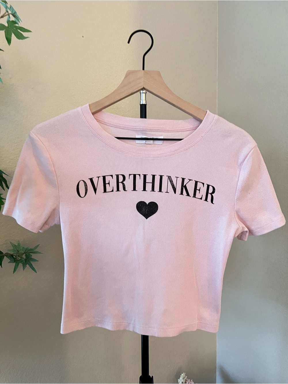 Grayson Threads Pink "OVERTHINKER" Heart Crop Top